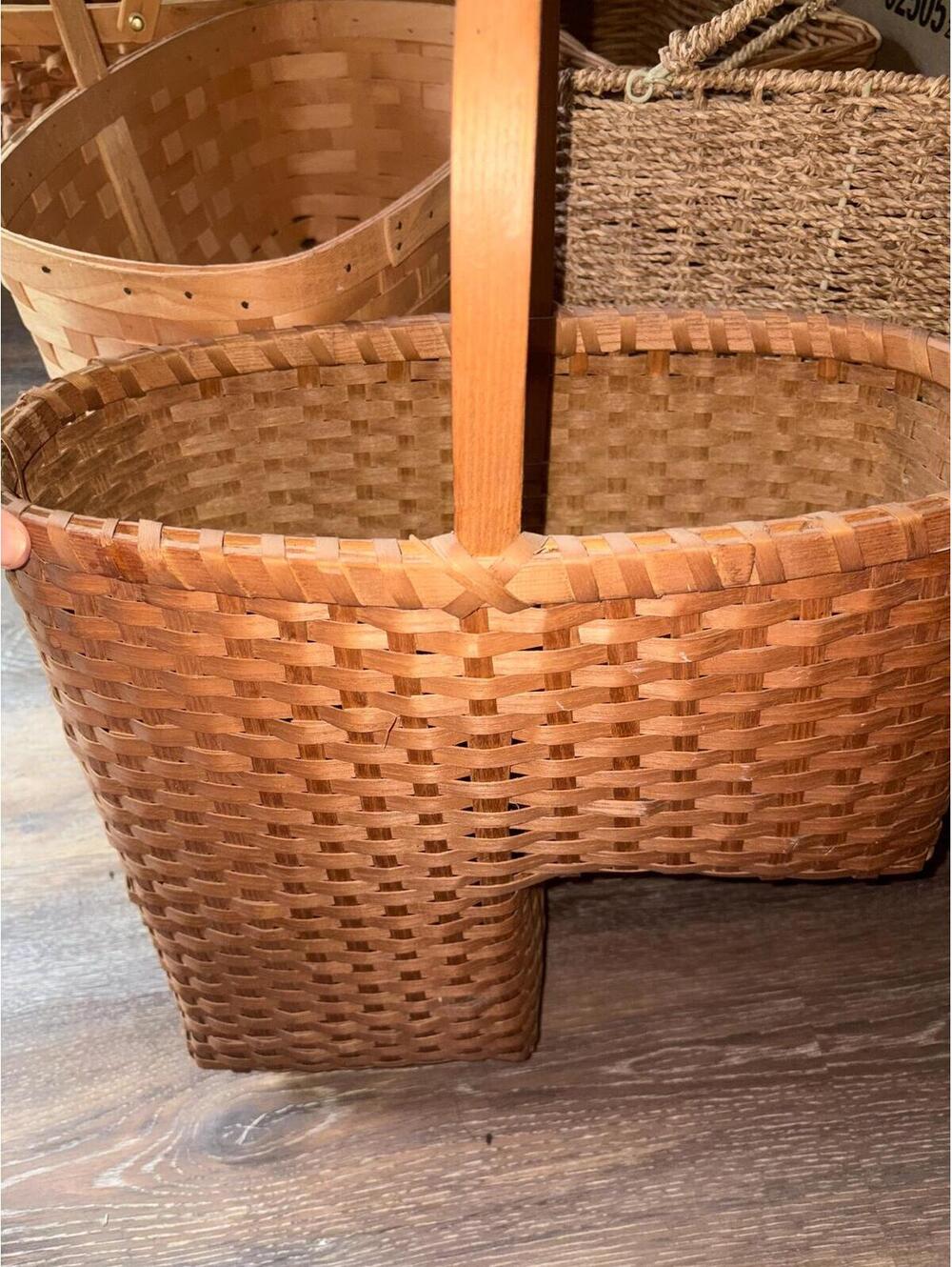 Woven reed stair-step storage basket.Vintage